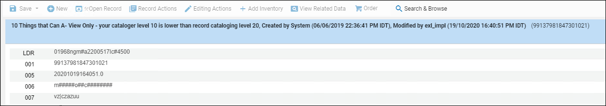 Lower Cataloger Level than the Bibliographic Record Level